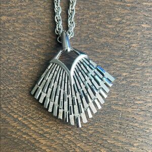 Elegant Silver Trifari  Pendant Necklace with long chain